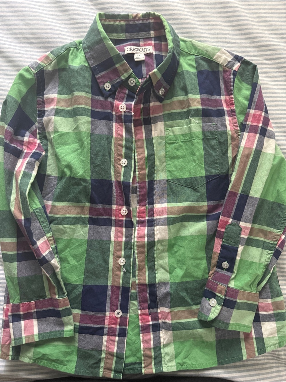 Crewcuts Green and Navy Plaid Button-Down Shirt, size 5